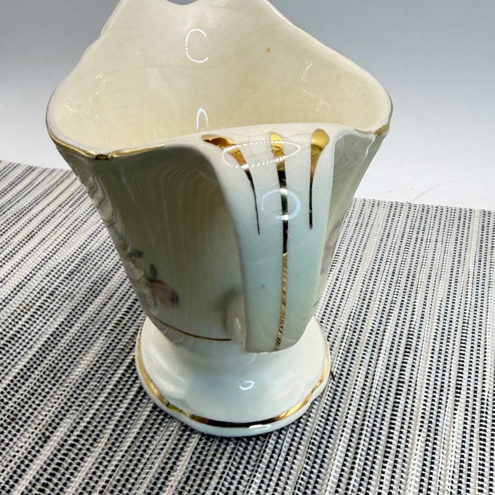Edwin M Knowles China Gravy Boat Vintage Floral Gold Trim Semi Vitreous 1944 USA - Picture 5 of 8
